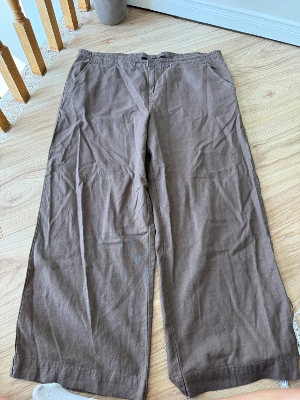 Calvin Klein Jeans Brown Linen Blend Wide Leg Pants Size 16 - Picture 2 of 6